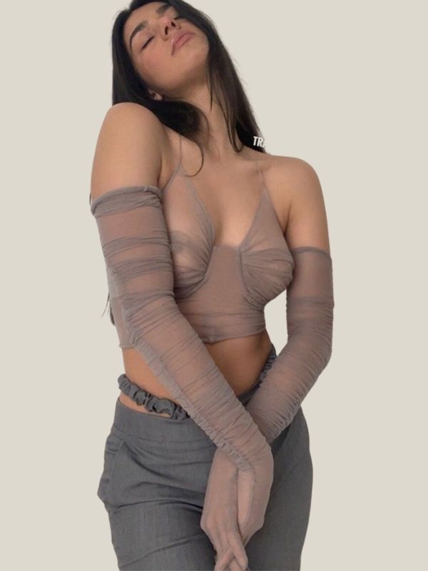 ÁO CROPTOP LƯỚI KÈM BAO TAY