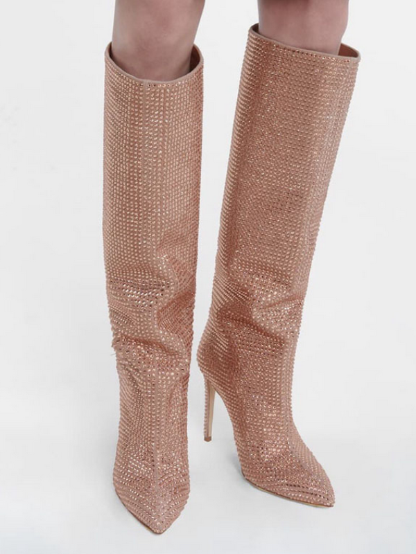 KNEE BOOTS MŨI NHỌN ĐÍNH ĐÁ