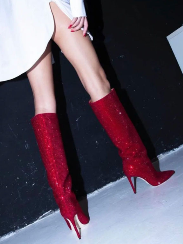 KNEE BOOTS MŨI NHỌN ĐÍNH ĐÁ