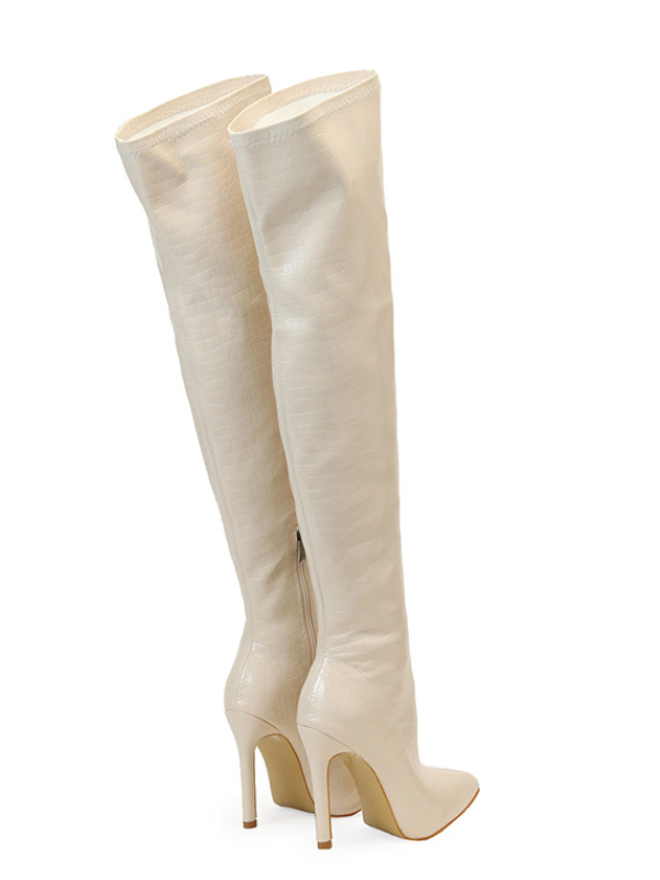 OVERKNEE BOOTS MŨI NHỌN DA VÂN GÓT NHỌN 11CM