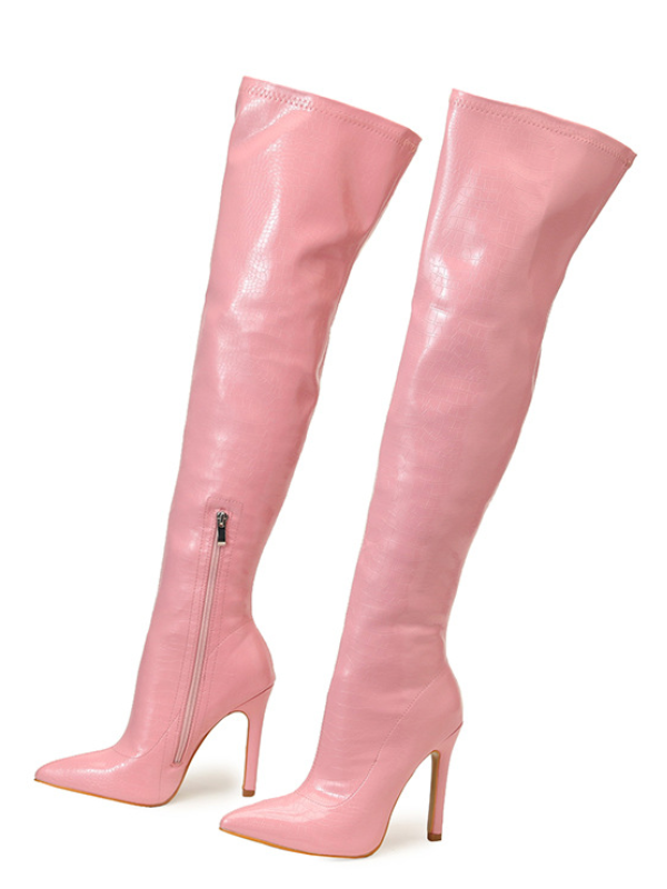 OVERKNEE BOOTS MŨI NHỌN DA VÂN GÓT NHỌN 11CM