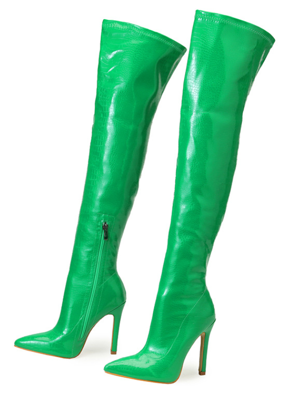 OVERKNEE BOOTS MŨI NHỌN DA VÂN GÓT NHỌN 11CM