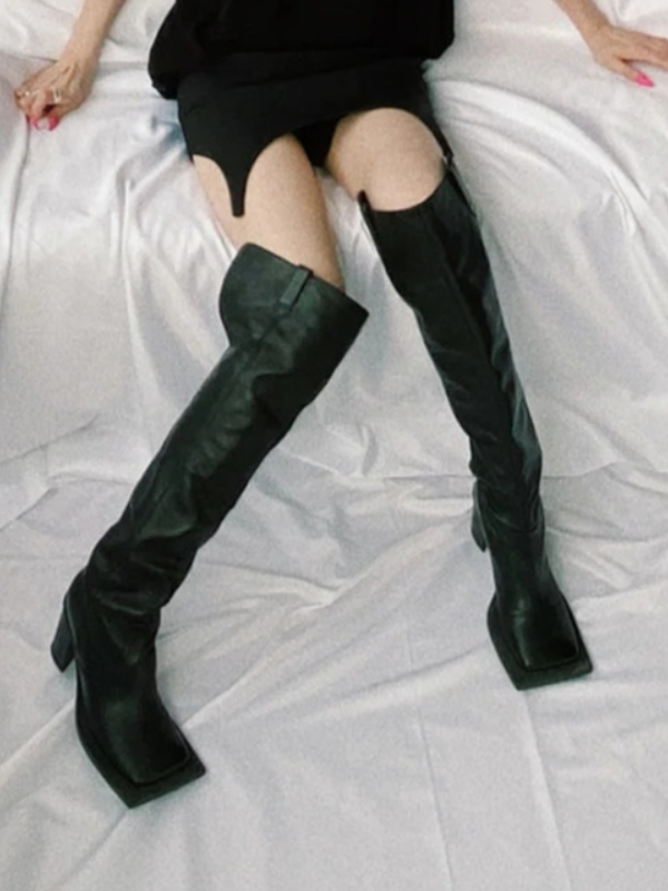 OVERKNEE BOOTS MŨI VUÔNG DA MỜ GÓT TRỤ 6CM