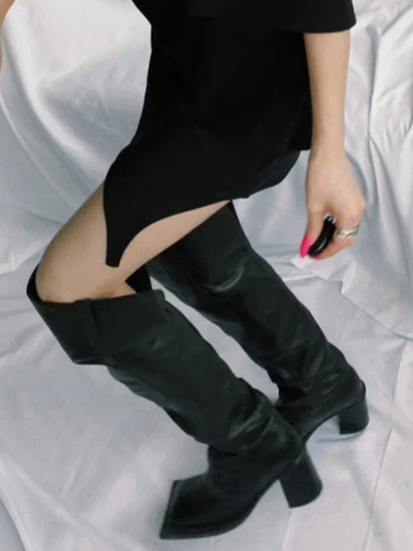 OVERKNEE BOOTS MŨI VUÔNG DA MỜ GÓT TRỤ 6CM