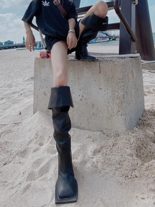 OVERKNEE BOOTS MŨI VUÔNG DA MỜ GÓT TRỤ 6CM