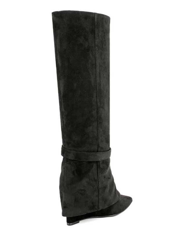 KNEE BOOTS MŨI NHỌN DA LỘN ỐNG LẬT KÈM ĐAI