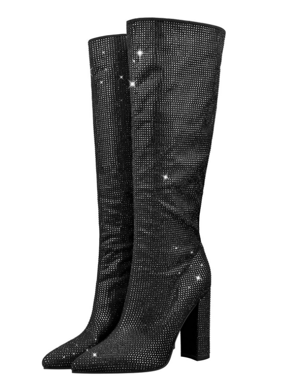 KNEE BOOTS MŨI NHỌN ĐÍNH ĐÁ