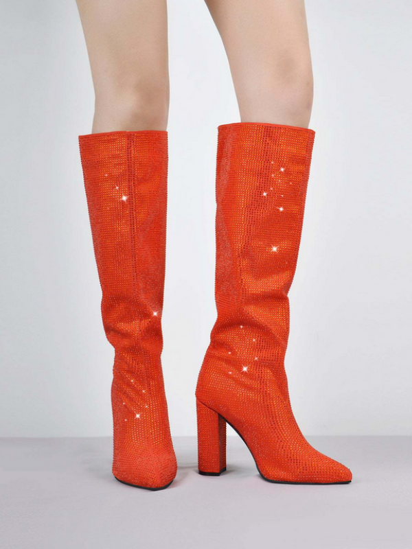 KNEE BOOTS MŨI NHỌN ĐÍNH ĐÁ