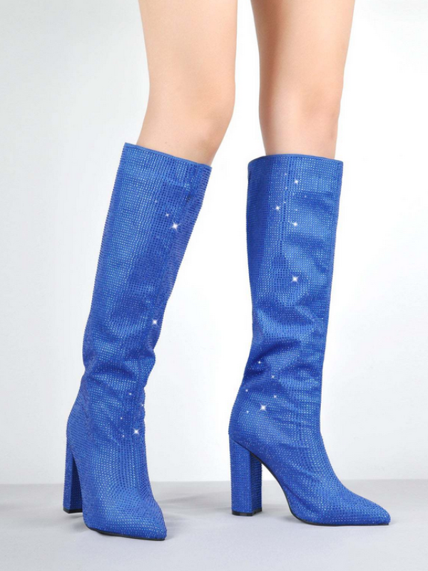 KNEE BOOTS MŨI NHỌN ĐÍNH ĐÁ