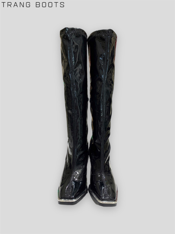 KNEE BOOTS MŨI VUÔNG DA BÓNG GÓT TRỤ