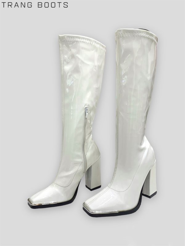 KNEE BOOTS MŨI VUÔNG DA BÓNG GÓT TRỤ