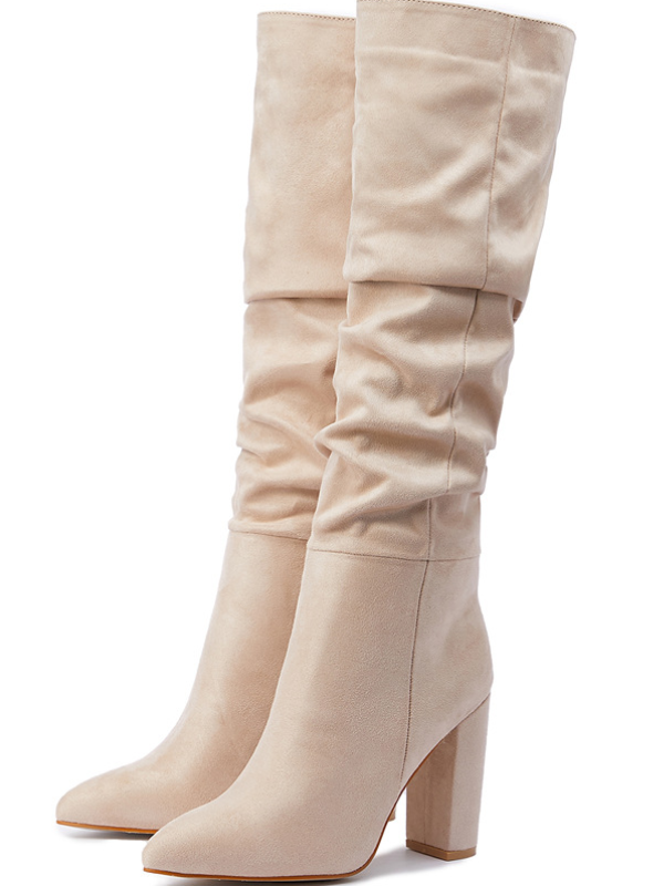 KNEE BOOTS DA LỘN MŨI NHỌN GÓT TRỤ