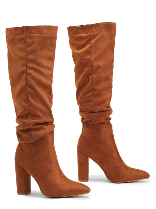 KNEE BOOTS DA LỘN MŨI NHỌN GÓT TRỤ