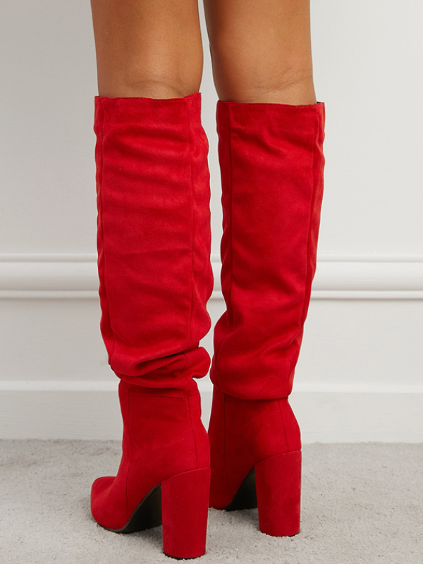 KNEE BOOTS DA LỘN MŨI NHỌN GÓT TRỤ