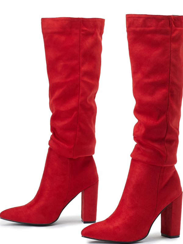 KNEE BOOTS DA LỘN MŨI NHỌN GÓT TRỤ