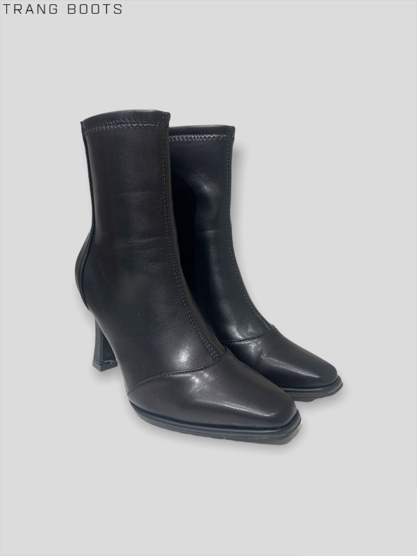 HIGHHEELS BOOTS DA MỜ MŨI VUÔNG GÓT TRỤ NHỎ