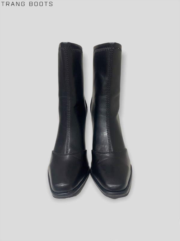 HIGHHEELS BOOTS DA MỜ MŨI VUÔNG GÓT TRỤ NHỎ