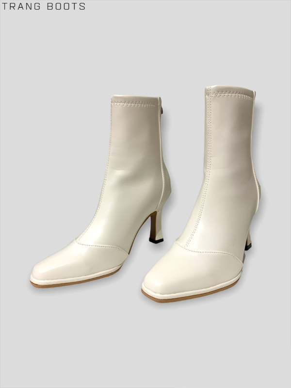 HIGHHEELS BOOTS DA MỜ MŨI VUÔNG GÓT TRỤ NHỎ