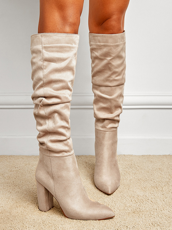 KNEE BOOTS DA LỘN MŨI NHỌN GÓT TRỤ