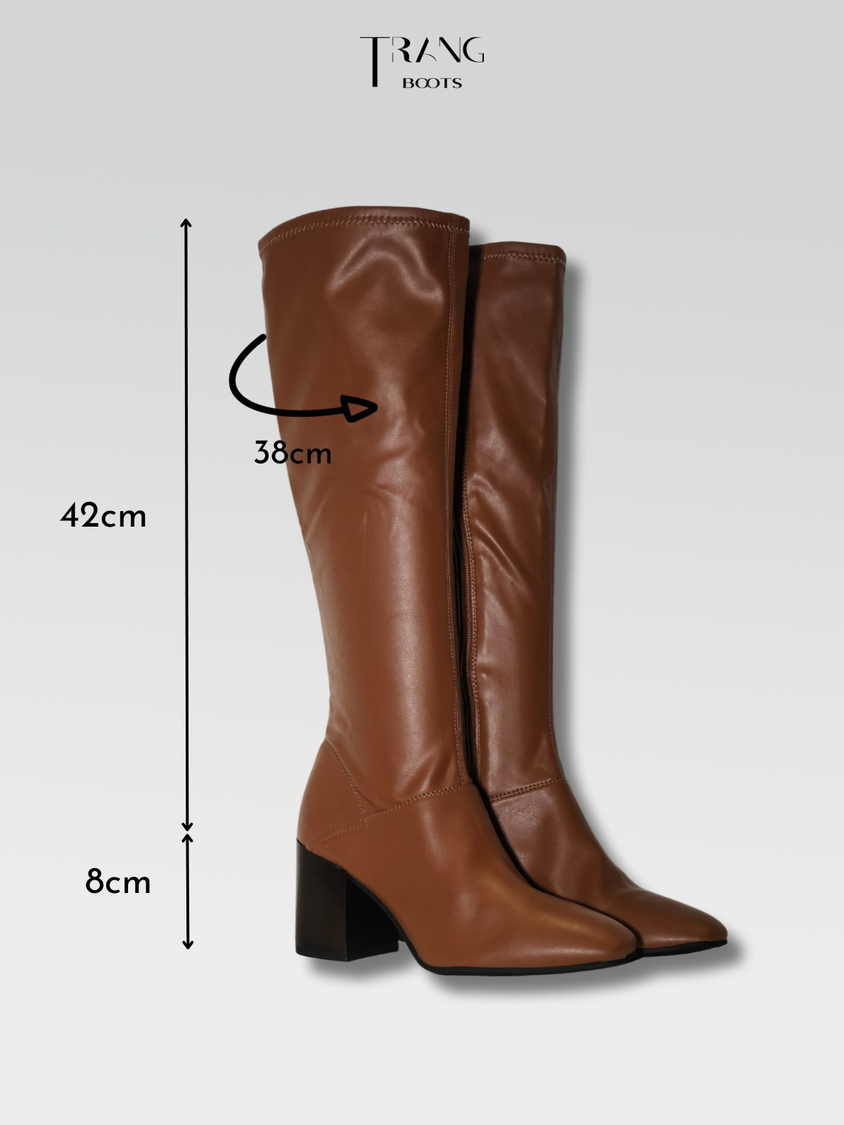 LEATHER KNEE BOOTS BROWN - BOOTS GỐI DA PU GÓT TRỤ MÀU NÂU