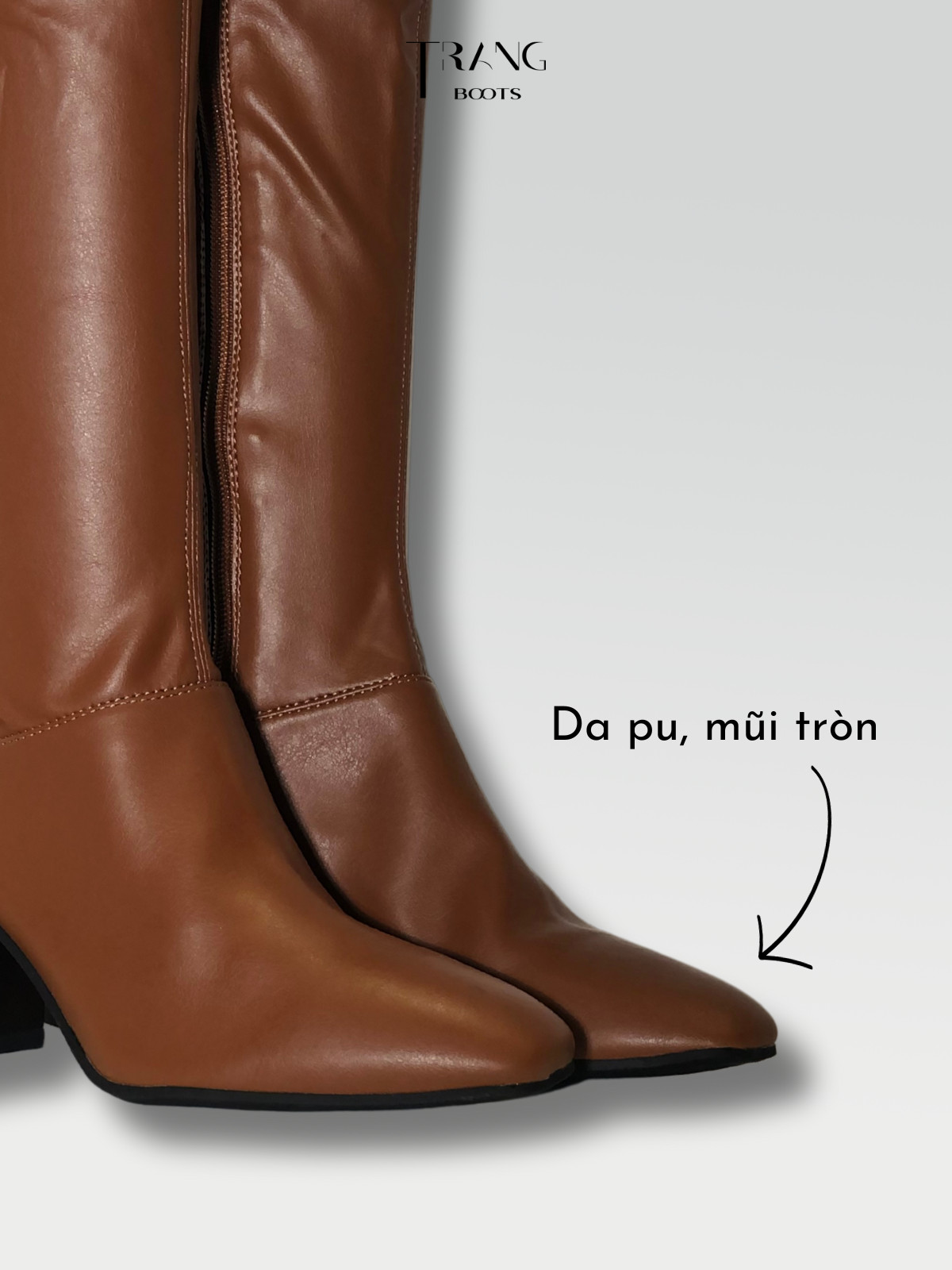LEATHER KNEE BOOTS BROWN - BOOTS GỐI DA PU GÓT TRỤ MÀU NÂU