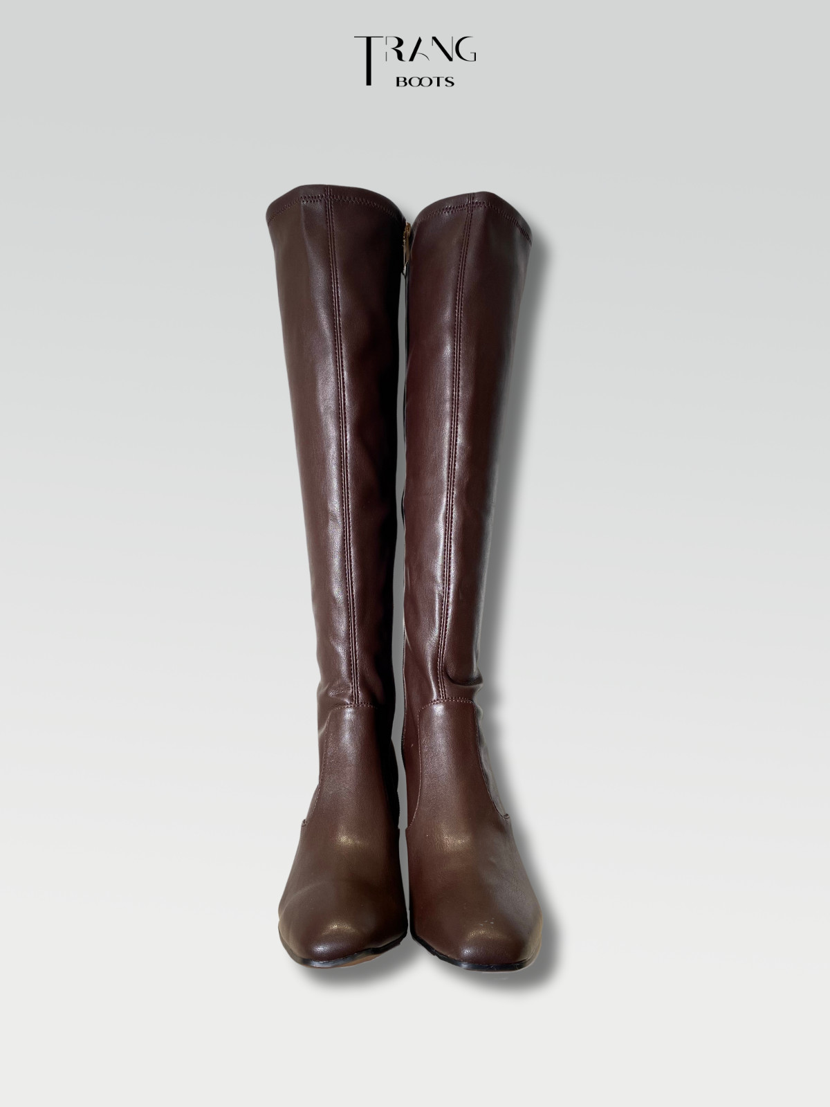 LEATHER KNEE BOOTS DARK BROWN - BOOTS GỐI DA PU GÓT TRỤ MÀU NÂU TỐI