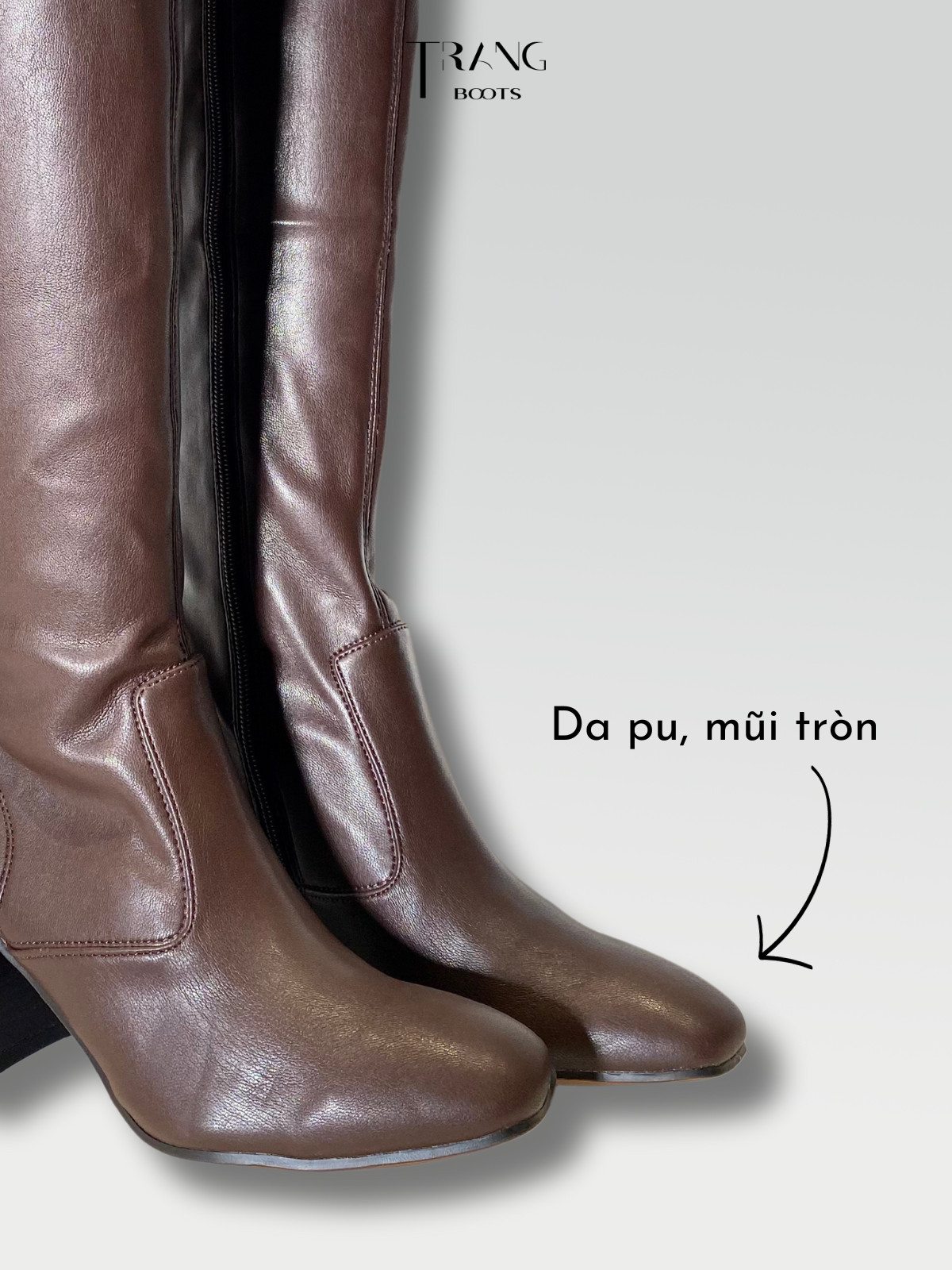 LEATHER KNEE BOOTS DARK BROWN - BOOTS GỐI DA PU GÓT TRỤ MÀU NÂU TỐI