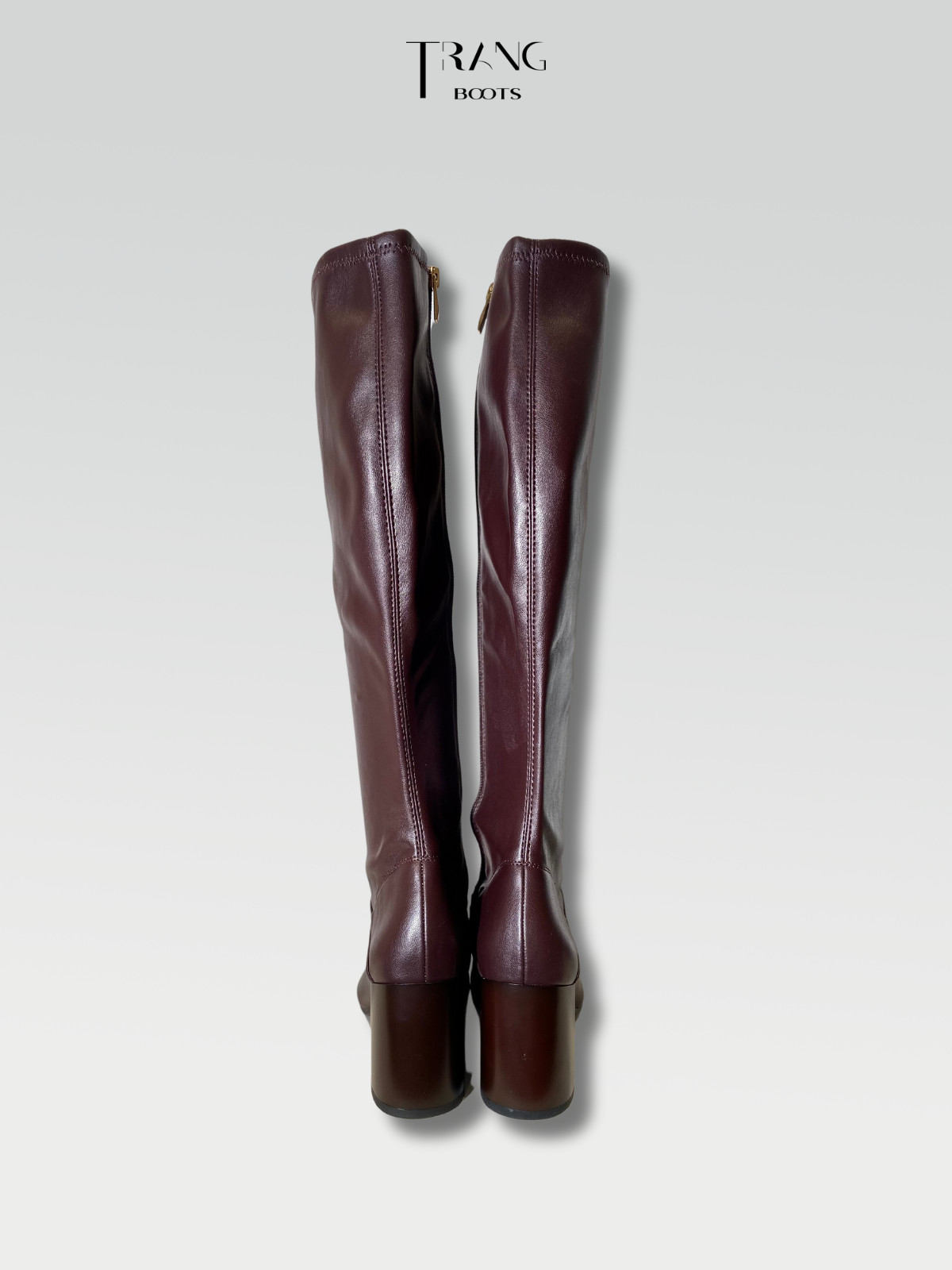 LEATHER KNEE BOOTS DARK BROWN - BOOTS GỐI DA PU GÓT TRỤ MÀU NÂU TỐI
