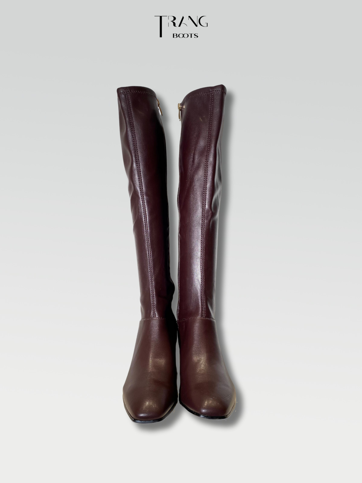 LEATHER KNEE BOOTS DARK BROWN - BOOTS GỐI DA PU GÓT TRỤ MÀU NÂU TỐI