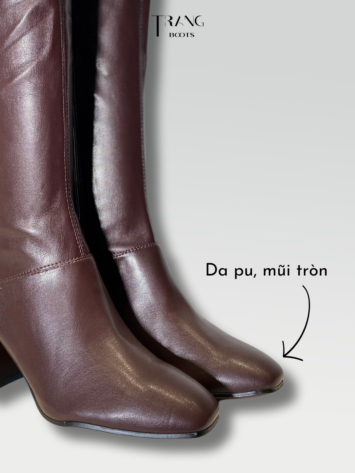 LEATHER KNEE BOOTS DARK BROWN - BOOTS GỐI DA PU GÓT TRỤ MÀU NÂU TỐI