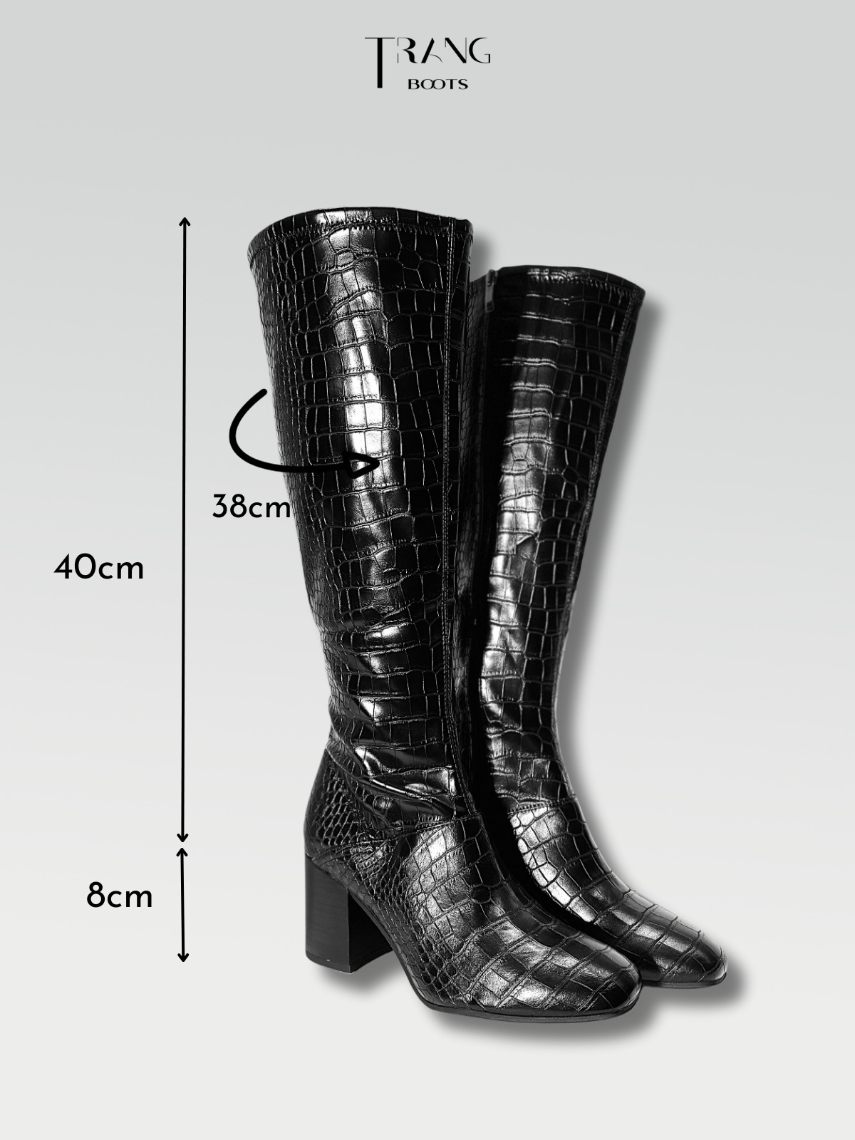 LEATHER KNEE BOOTS BLACK - BOOTS GỐI DA PU GÓT TRỤ MÀU ĐEN