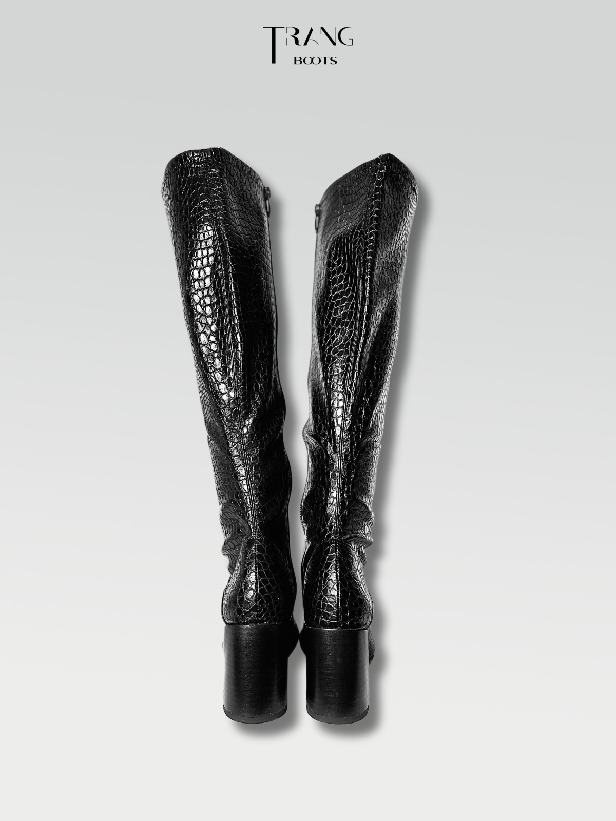 LEATHER KNEE BOOTS BLACK - BOOTS GỐI DA PU GÓT TRỤ MÀU ĐEN