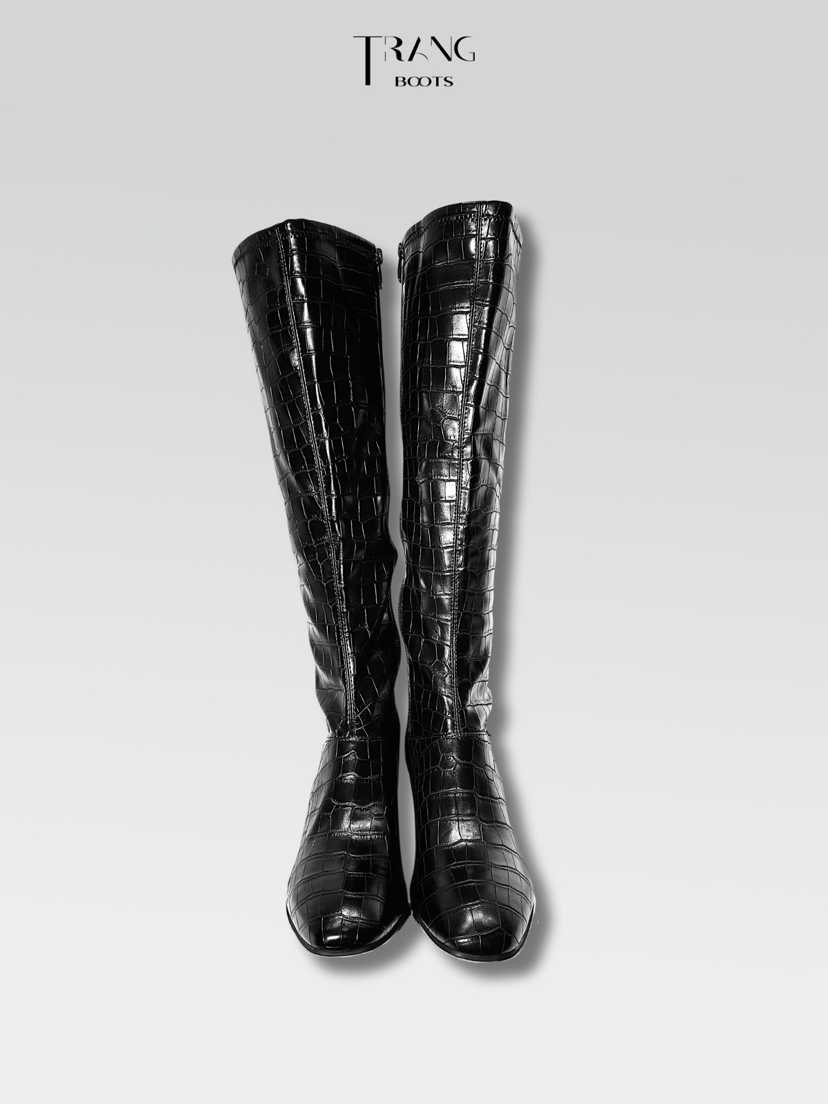 LEATHER KNEE BOOTS BLACK - BOOTS GỐI DA PU GÓT TRỤ MÀU ĐEN