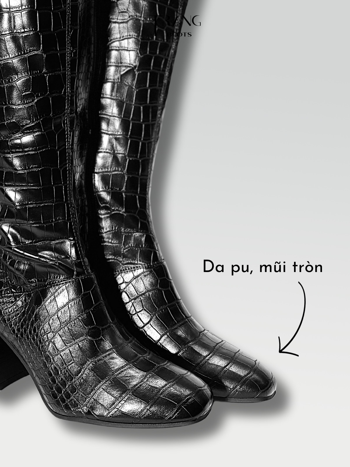 LEATHER KNEE BOOTS BLACK - BOOTS GỐI DA PU GÓT TRỤ MÀU ĐEN