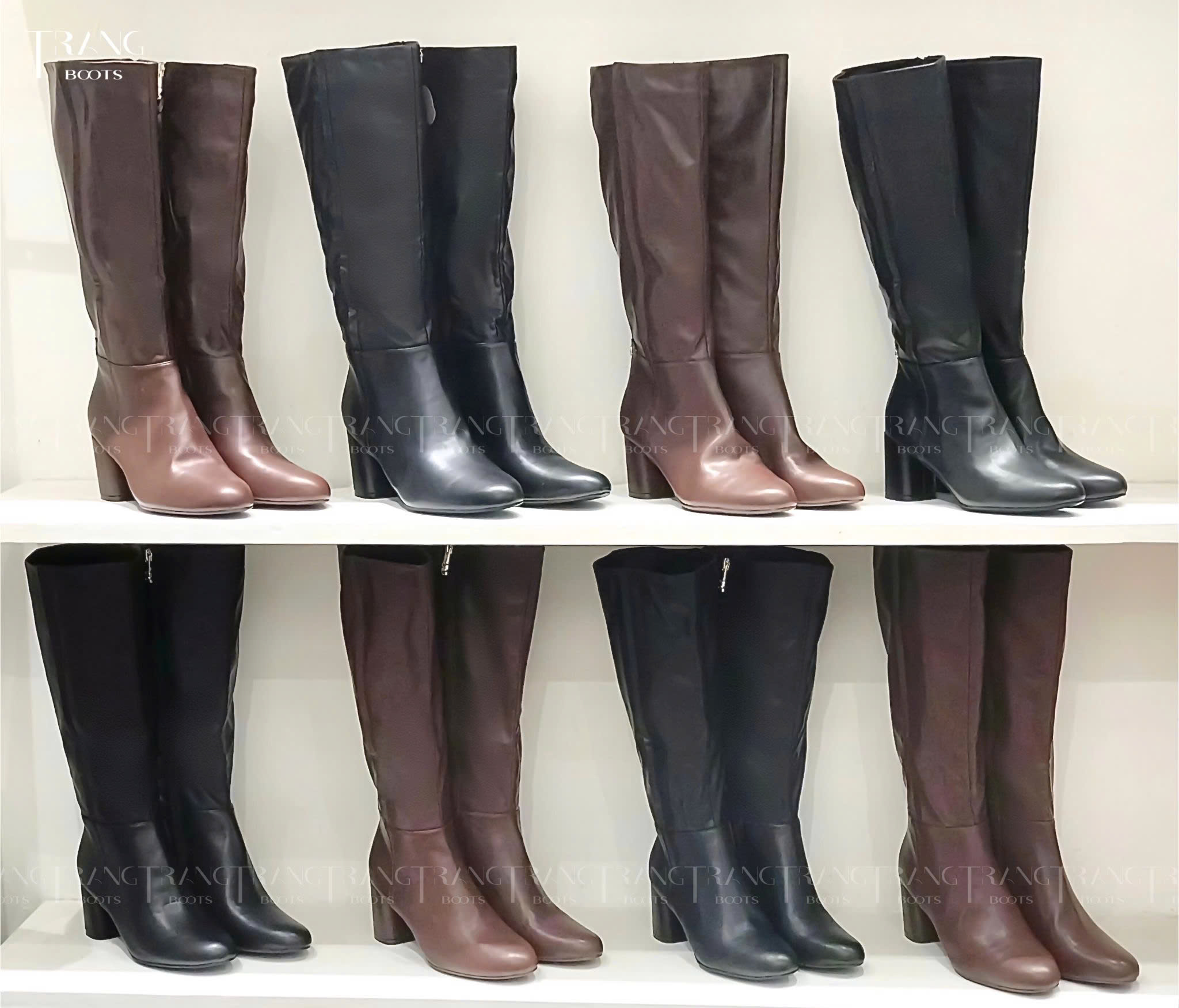 GIÀY BOOT CAO TỚI GỐI KHÓA KÉO MÀU ĐEN