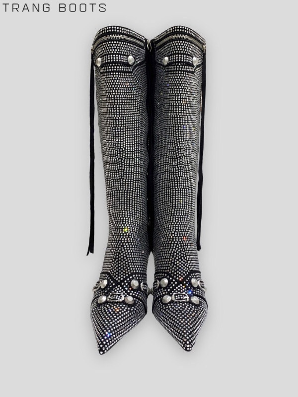KNEE BOOTS MŨI NHỌN BLING ĐÍNH ĐÁ MÀU BẠC