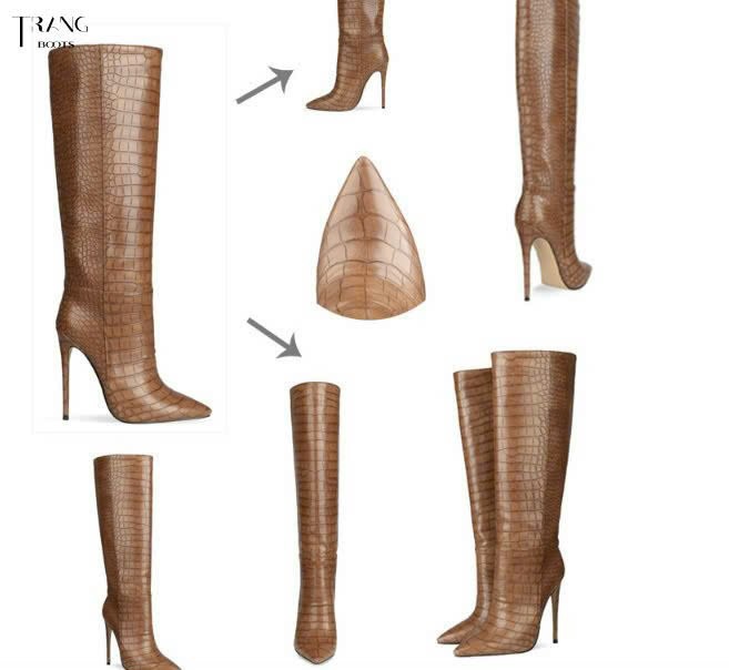 KNEE BOOTS MŨI NHỌN DA RẮN GÓT NHỌN
