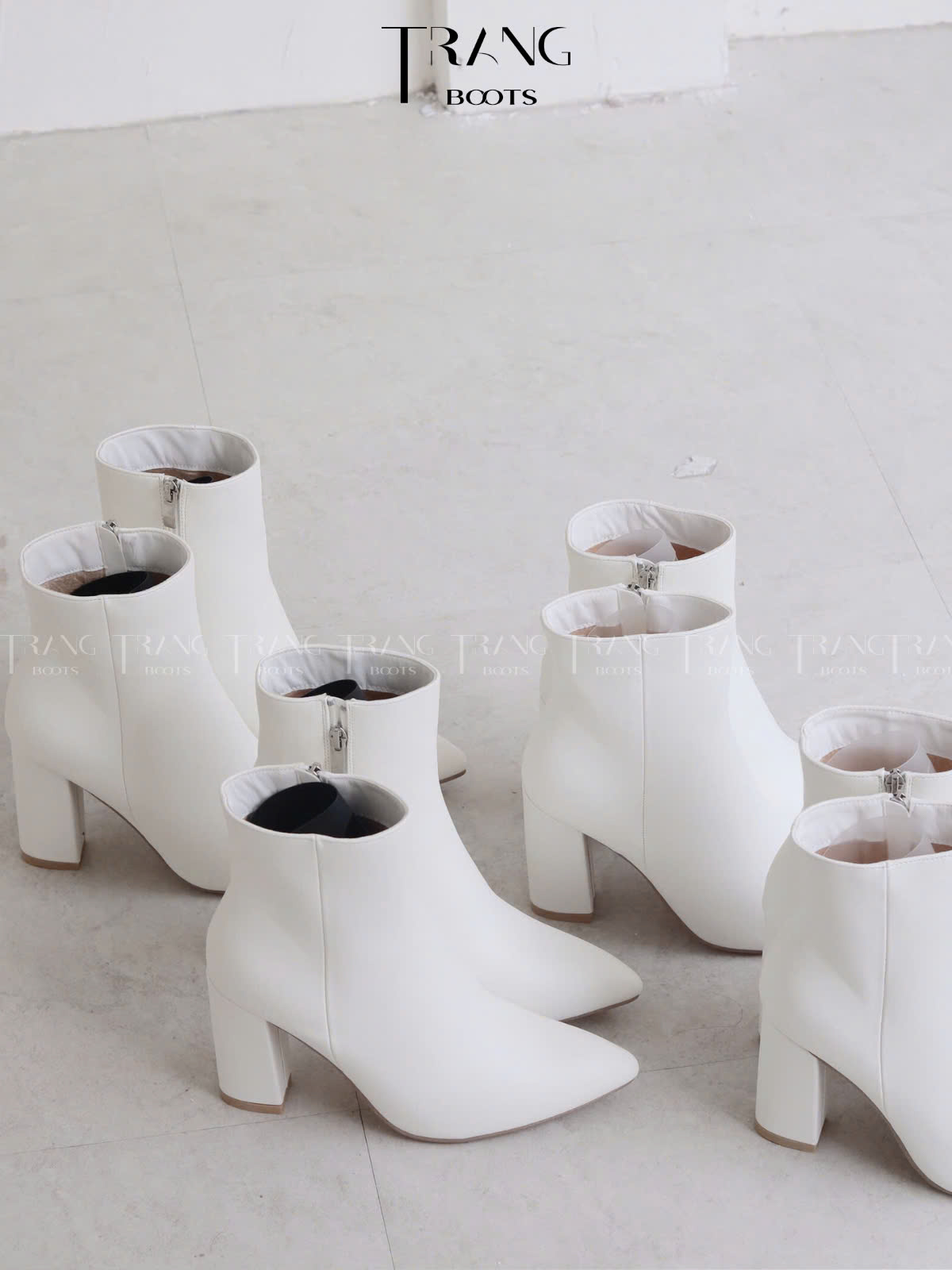 ANKLE BOOTS WHITE - BOOTS CỔ NGẮN GÓT TRỤ MÀU TRẮNG