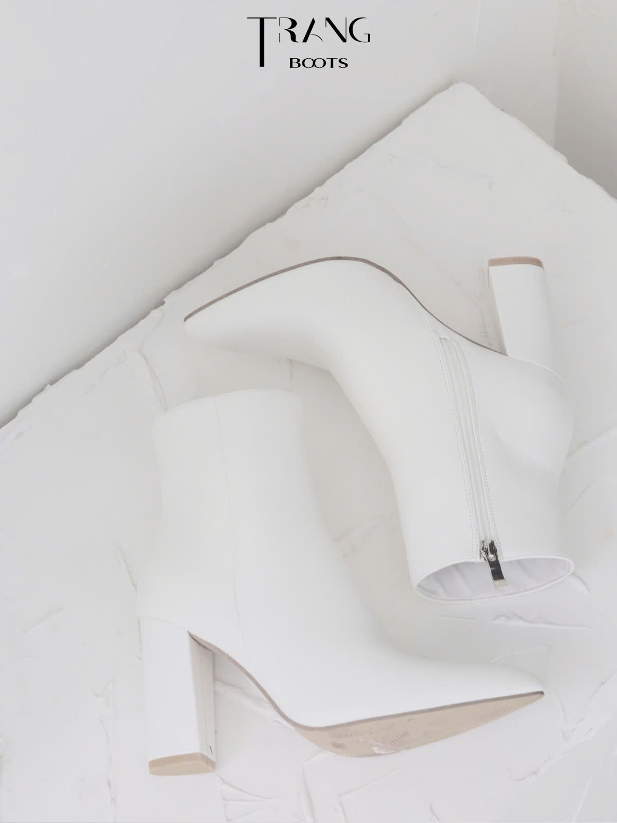 ANKLE BOOTS WHITE - BOOTS CỔ NGẮN GÓT TRỤ MÀU TRẮNG