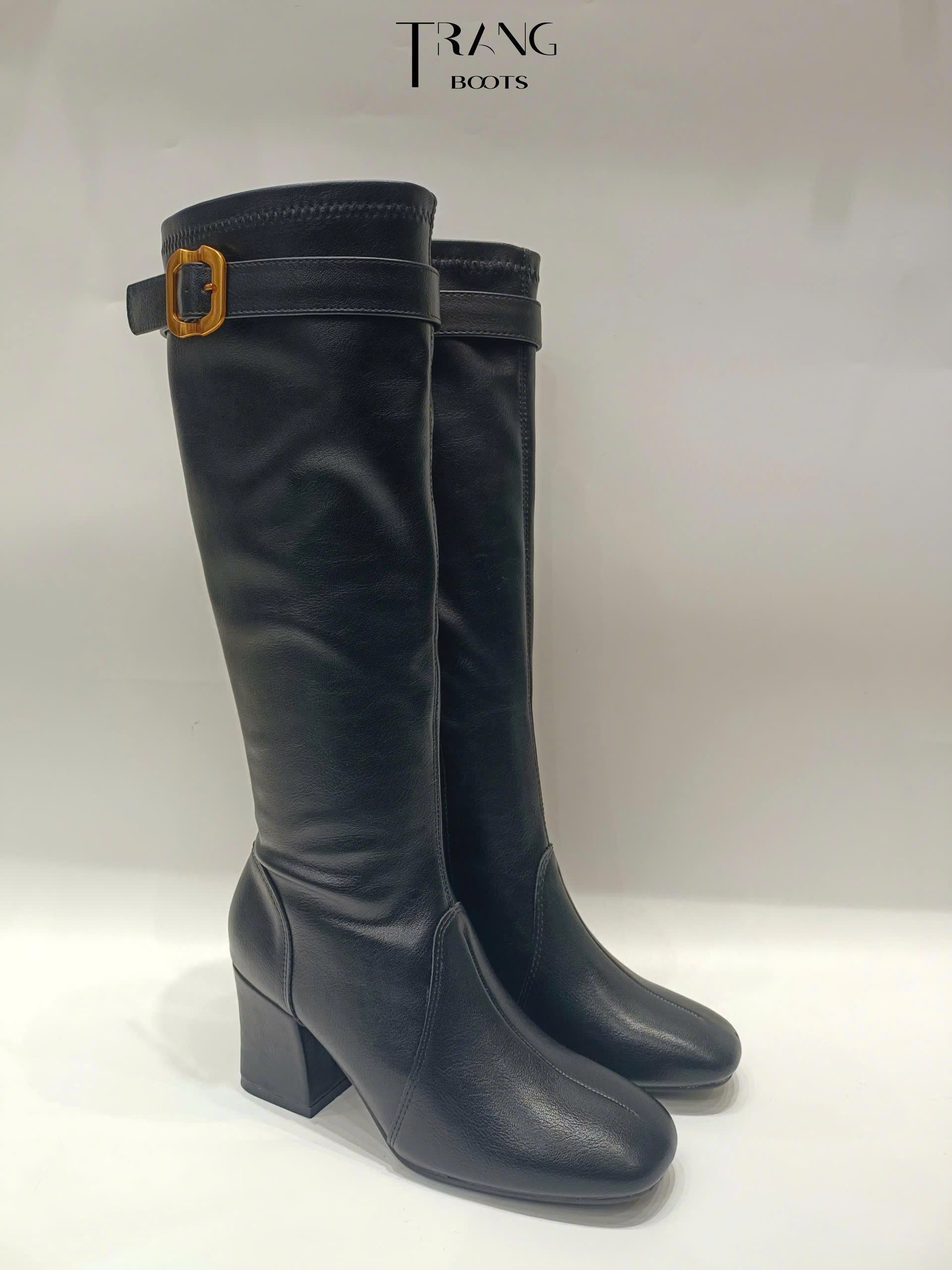 KNEE BOOTS MŨI VUÔNG CỔ KHÓA ĐAI