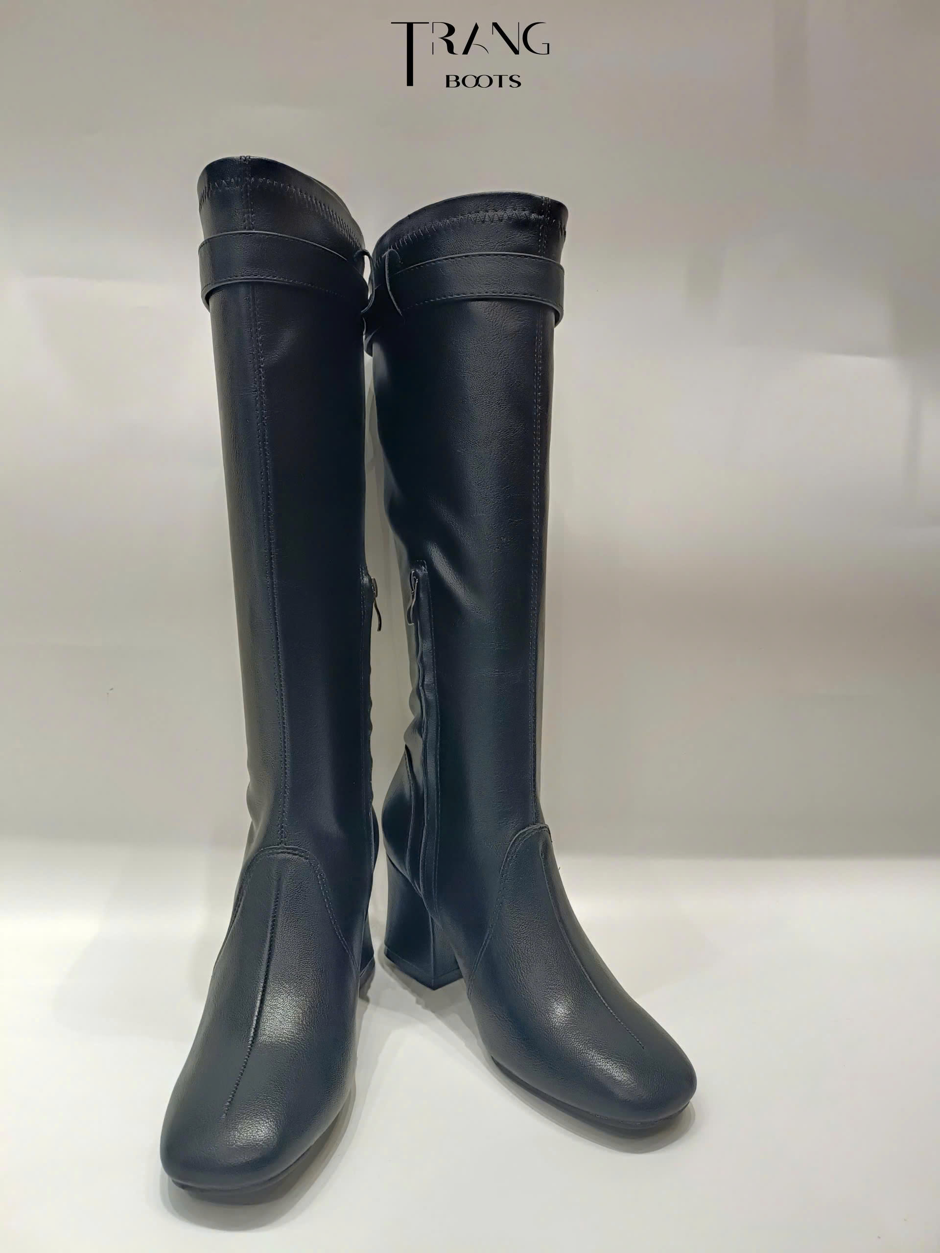 KNEE BOOTS MŨI VUÔNG CỔ KHÓA ĐAI