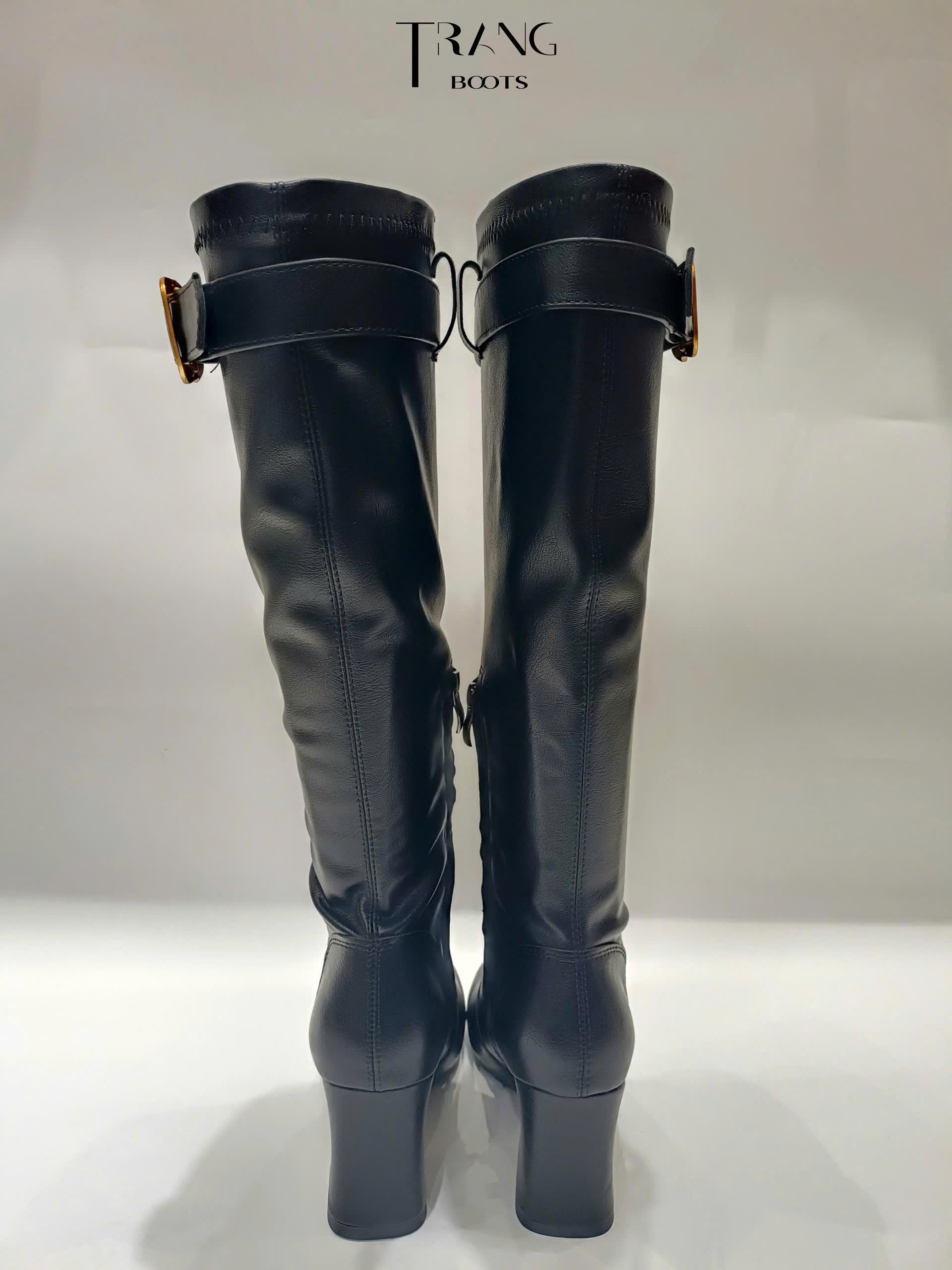 KNEE BOOTS MŨI VUÔNG CỔ KHÓA ĐAI