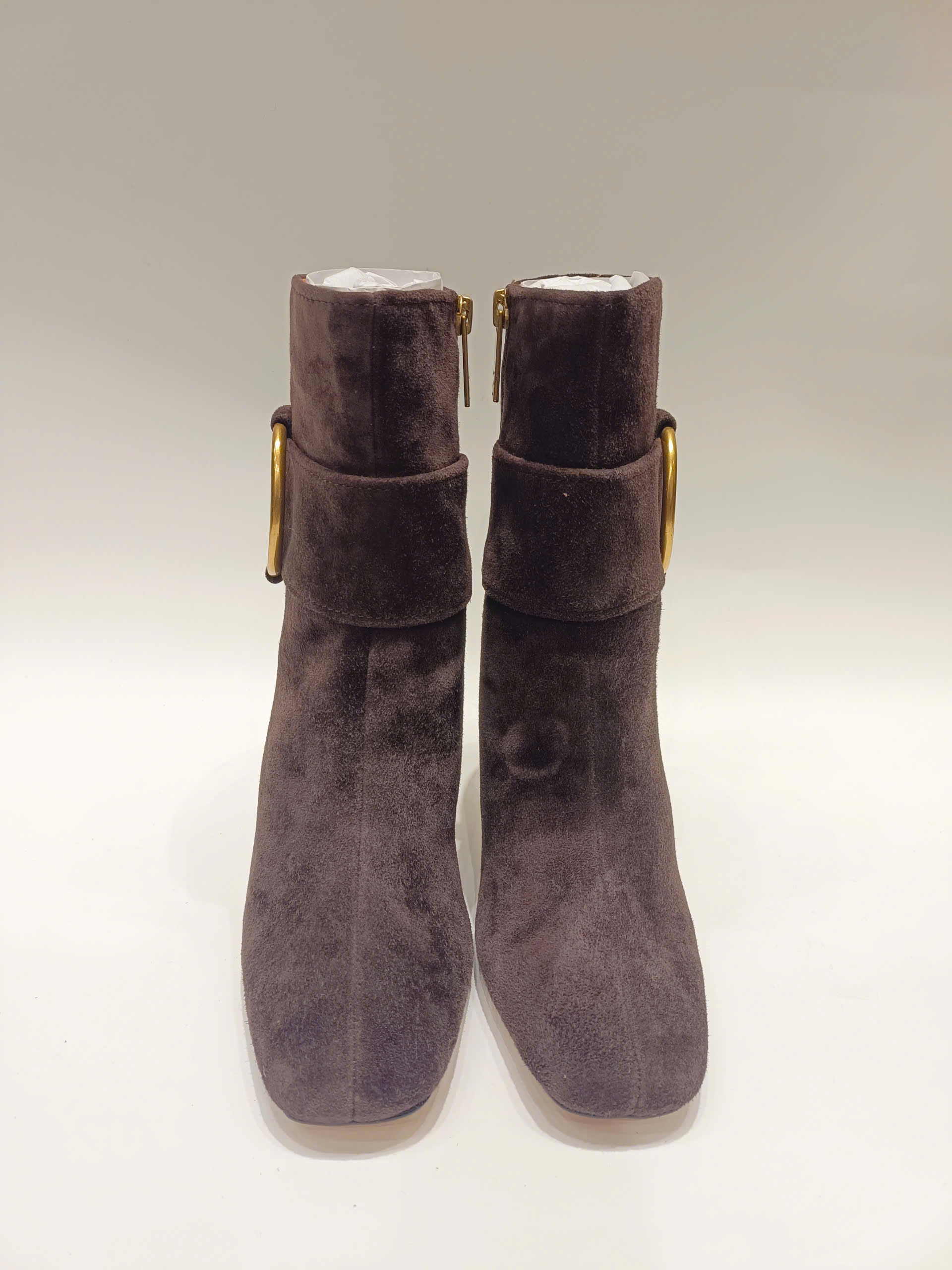 SARTO BY FRANCO SARTO FLEXA ELIA O-RING HARDWARE SUEDE DRESS BOOTIES - DARK TAUPE - ANKLE BOOTS KHÓA VÒNG NÂU