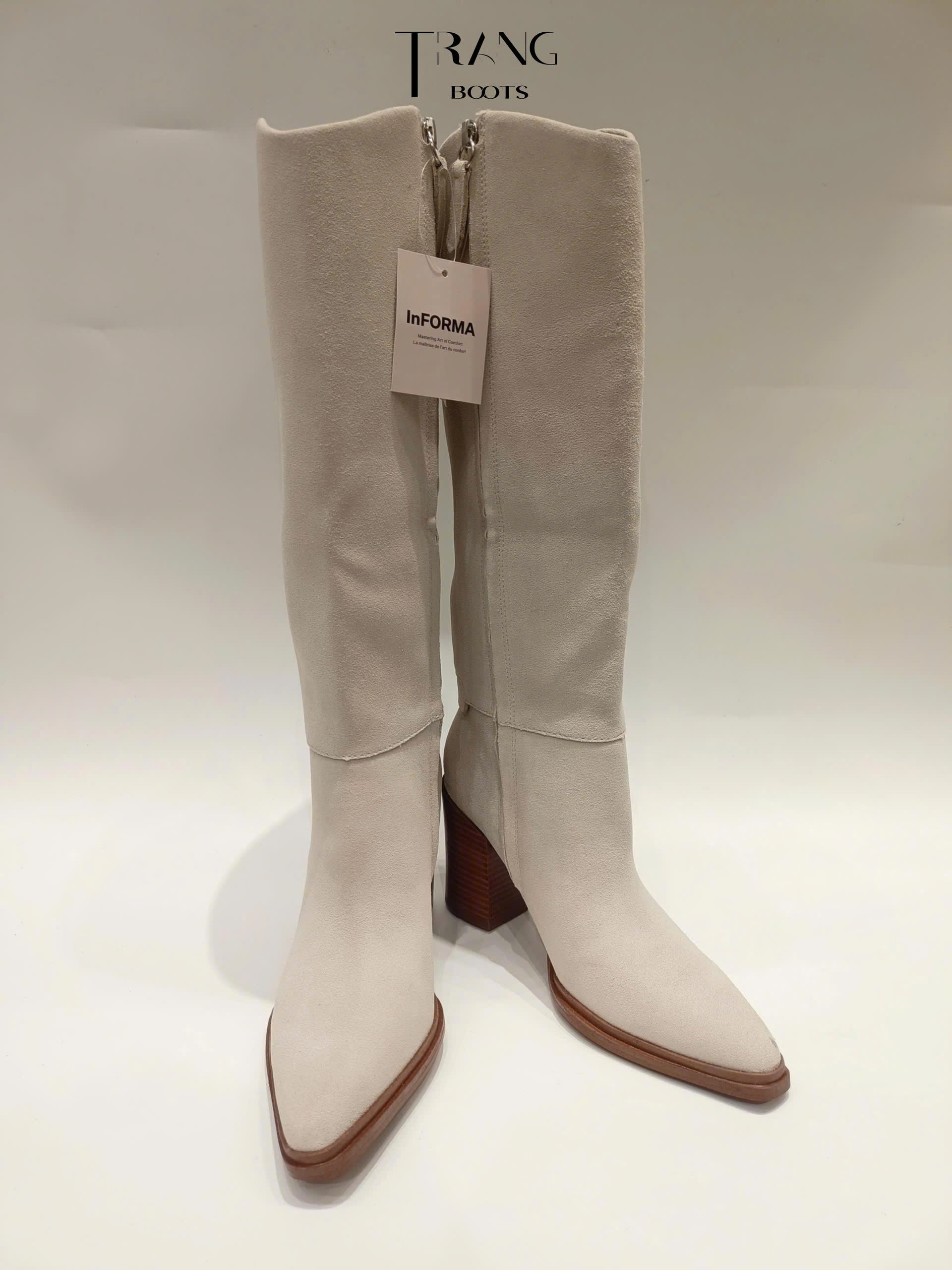 FRANCO SARTO JASME TALL BOOTS - WHITE - KNEE BOOTS CỔ V DA LỘN DA THẬT