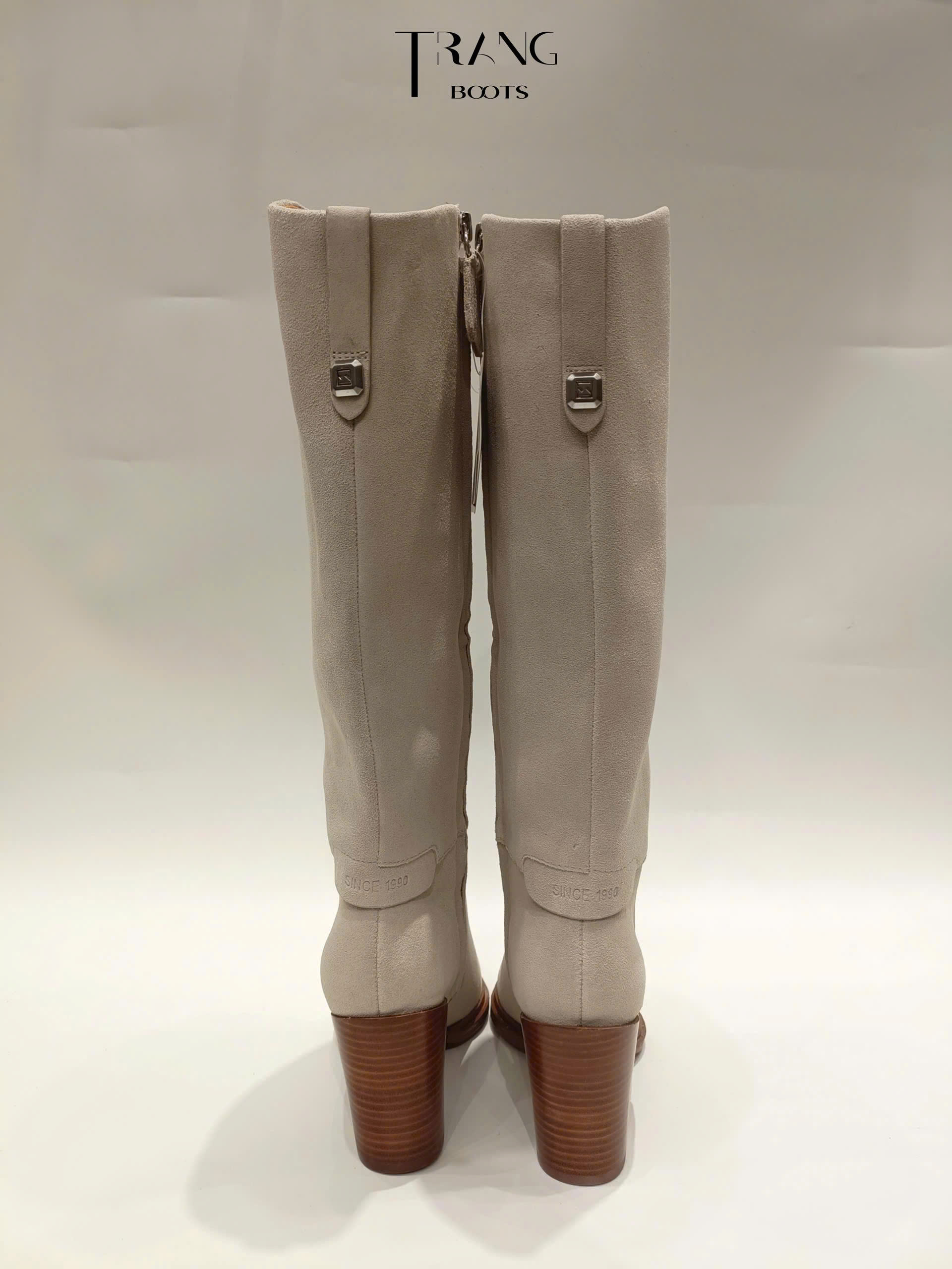 FRANCO SARTO JASME TALL BOOTS - WHITE - KNEE BOOTS CỔ V DA LỘN DA THẬT