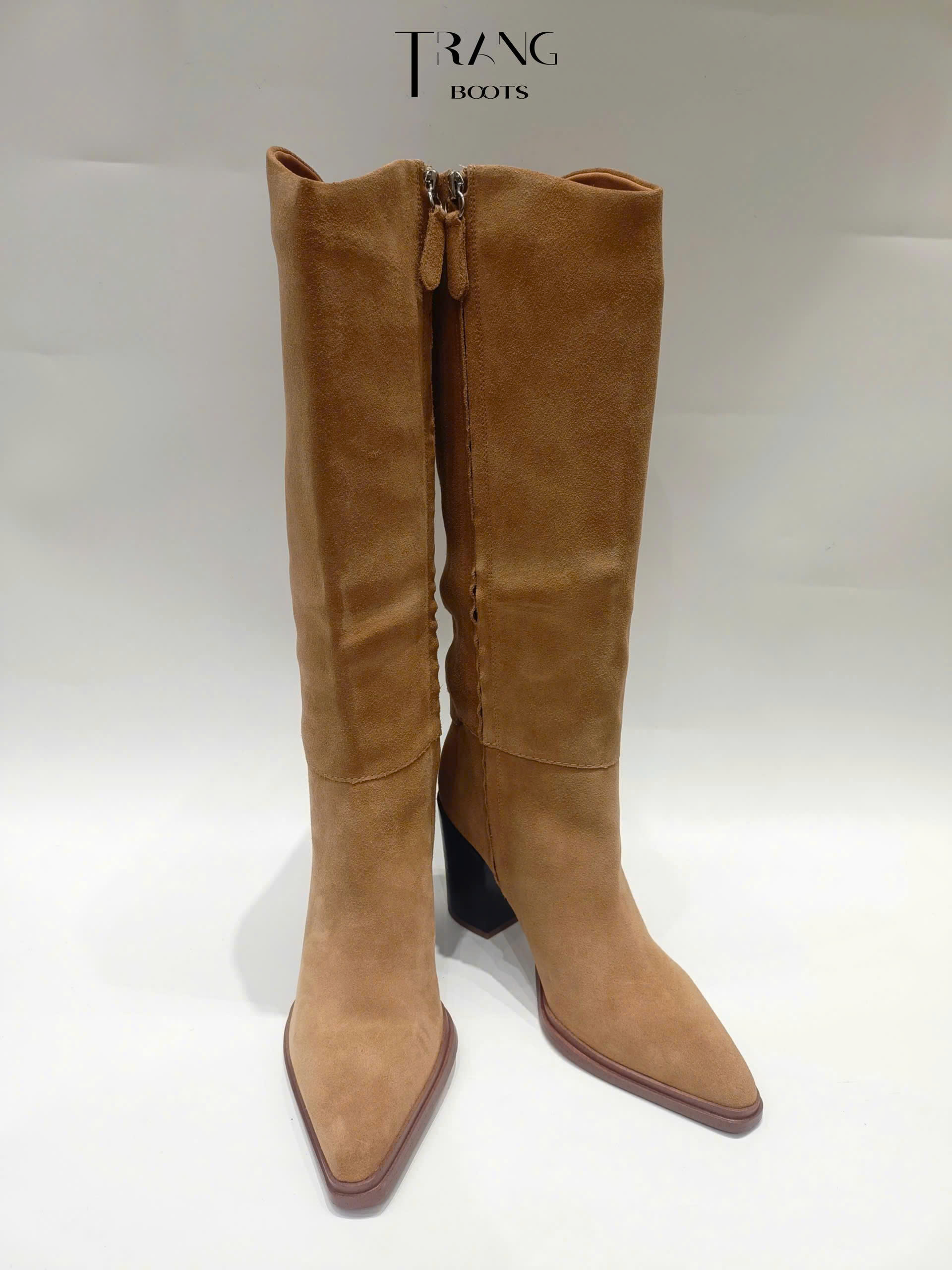 FRANCO SARTO JASME TALL BOOTS - CAMEL - KNEE BOOTS CỔ V DA LỘN DA THẬT