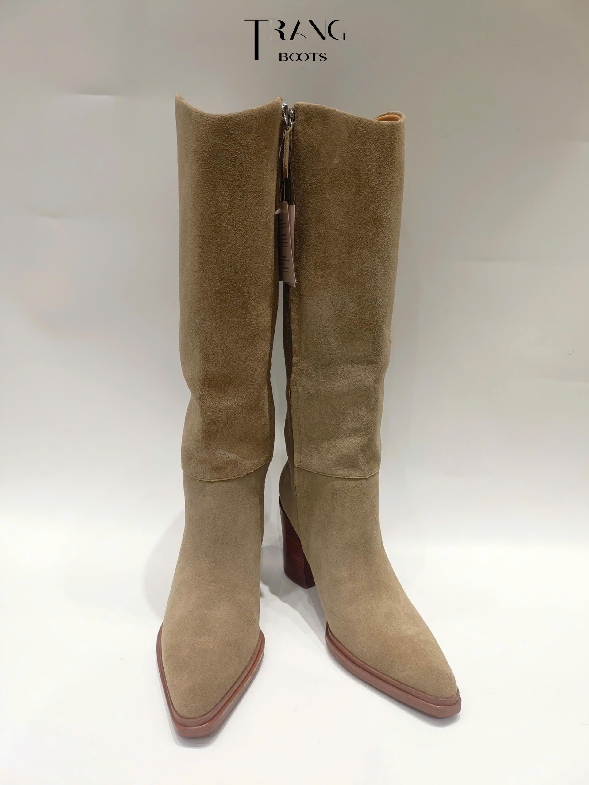 FRANCO SARTO JASME TALL BOOTS - TAUPE - KNEE BOOTS CỔ V DA LỘN DA THẬT