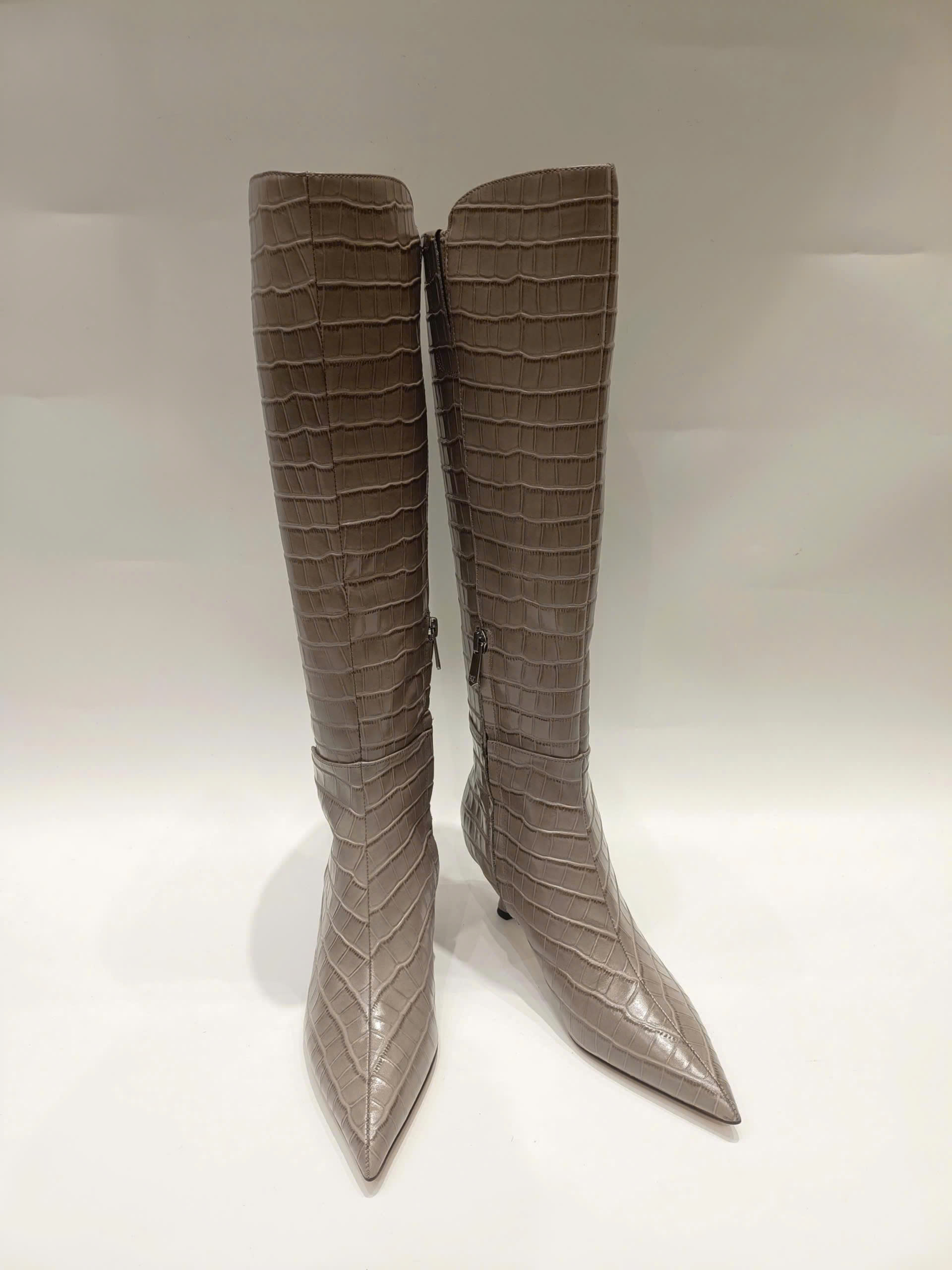 SAM EDELMAN TAYLIN LEATHER KNEE HIGH BOOTS - GREIGE- BOOTS CỔ CAO DA THẬT GÓT NHỌN 6CM