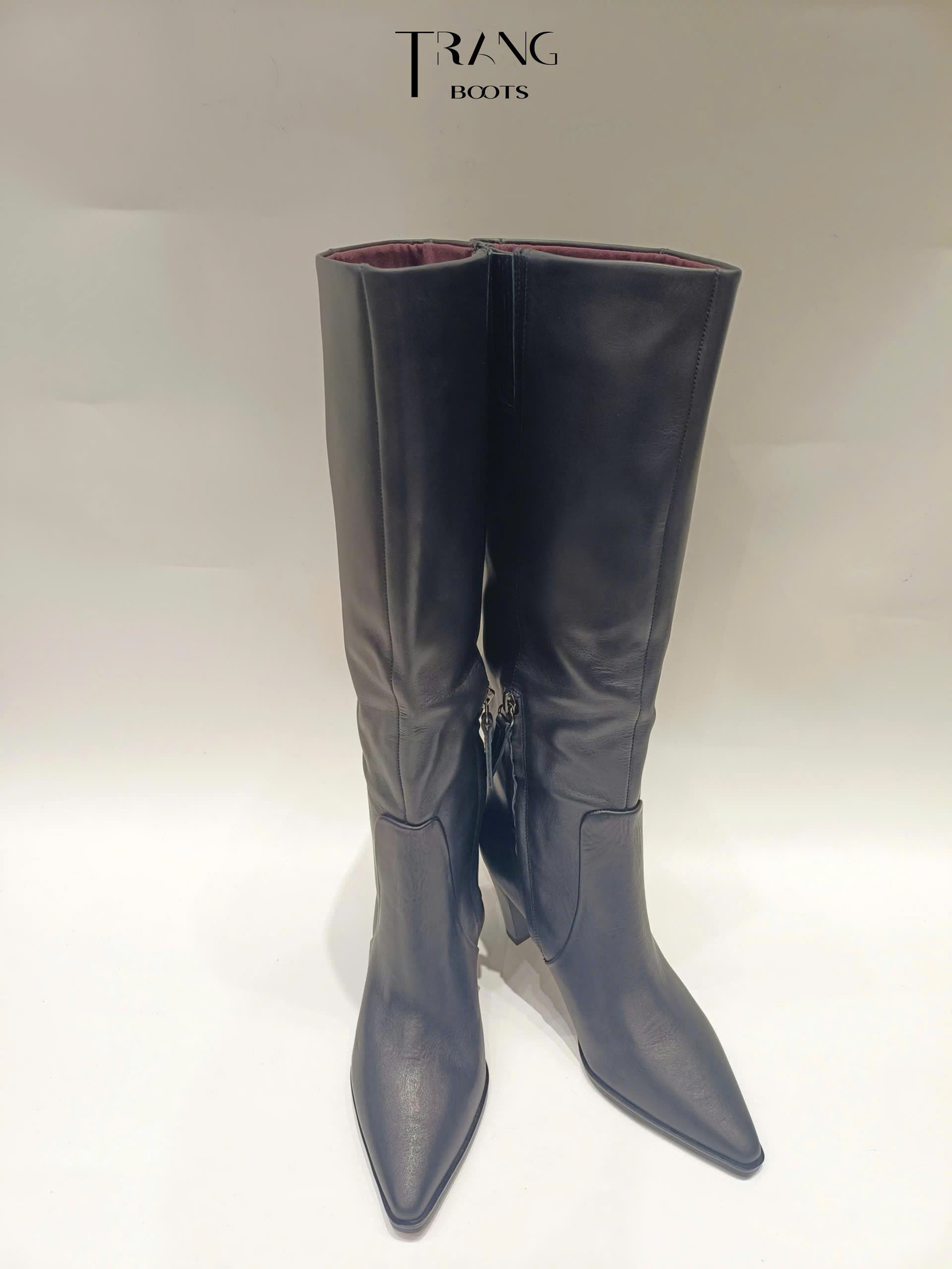 FRANCO SARTO JAYCEN KNEE HIGH BOOTS - BLACK - BOOTS GỐI MŨI NHỌN DA THẬT