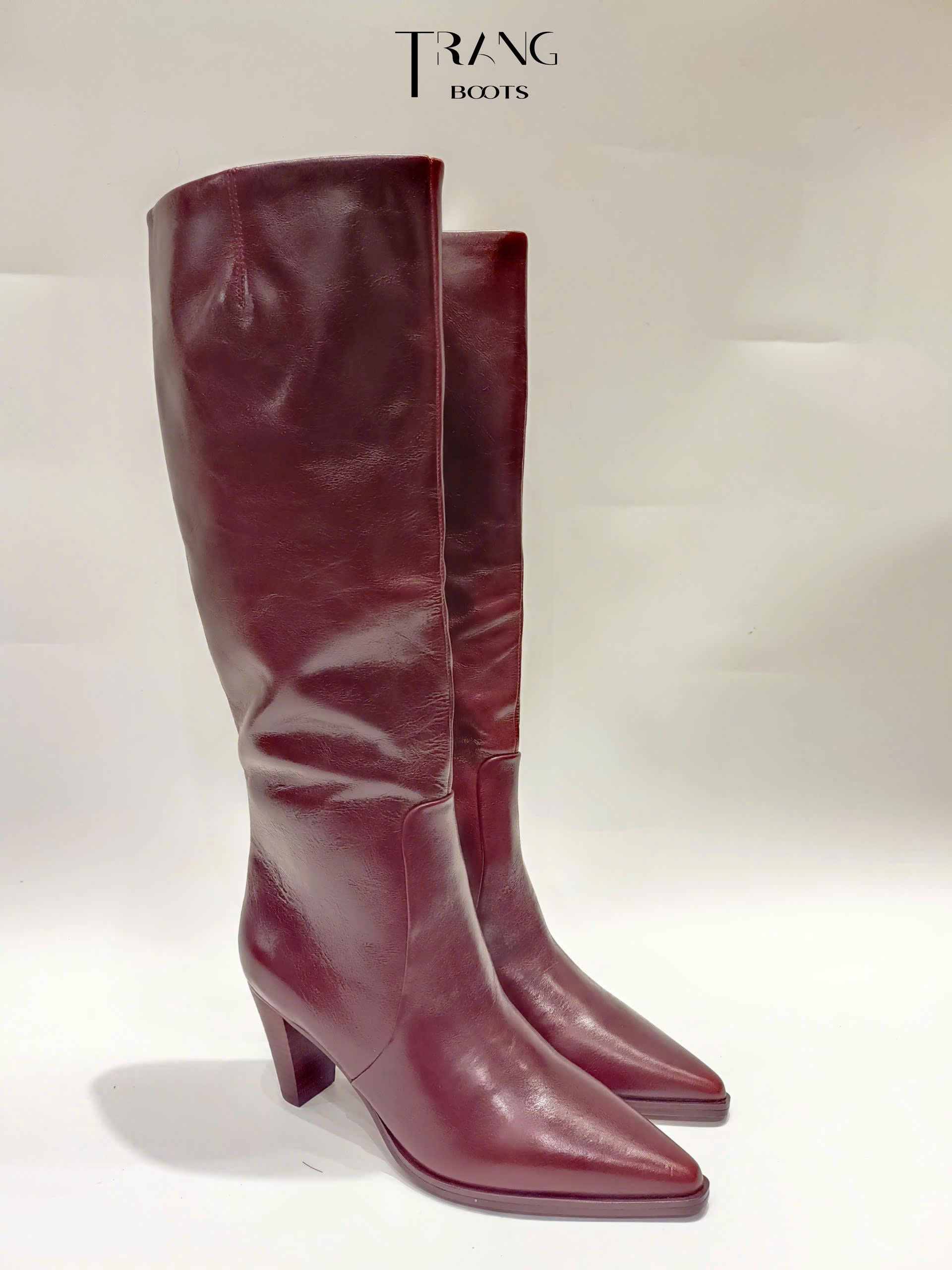 FRANCO SARTO JAYCEN KNEE HIGH BOOTS - BURGUNDY - BOOTS GỐI MŨI NHỌN DA THẬT